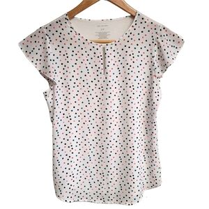 Van Heusen White Multicolor Polka Dot Cap Sleeve Blouse Size Small